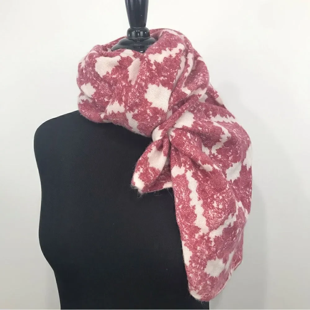 Michael Stars Ivory and Red “Faded Lace” Knit Scarf Shawl Wrap